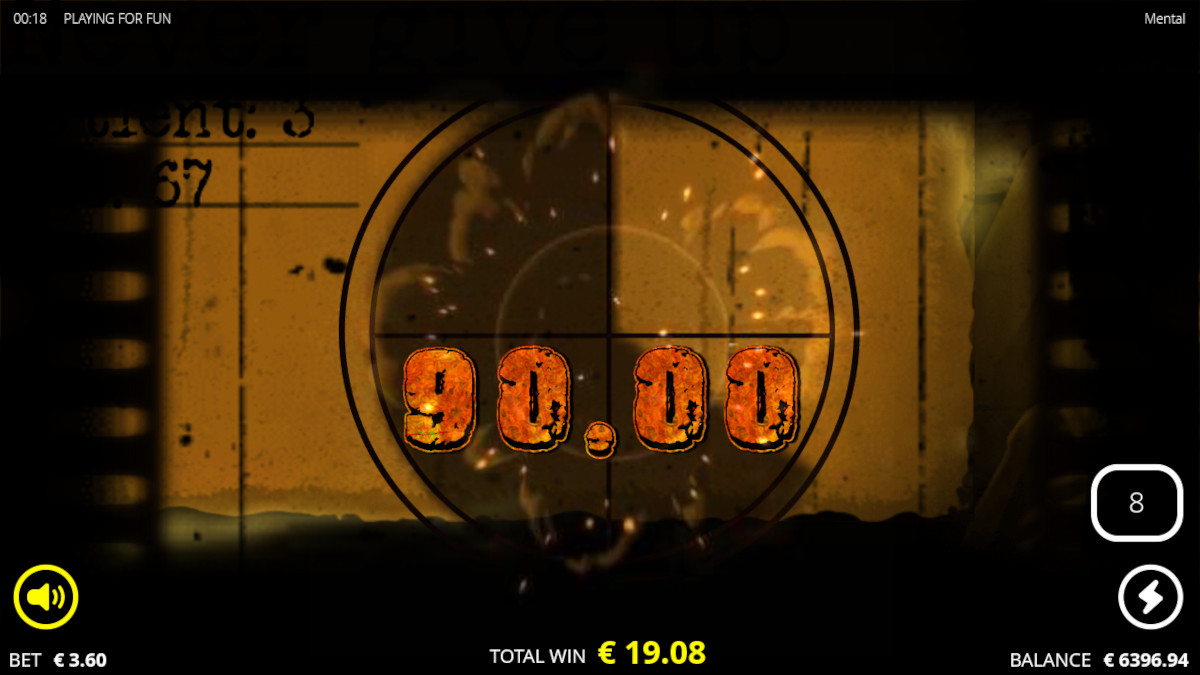 Mental slot game by Nolimit City, 90.00 win